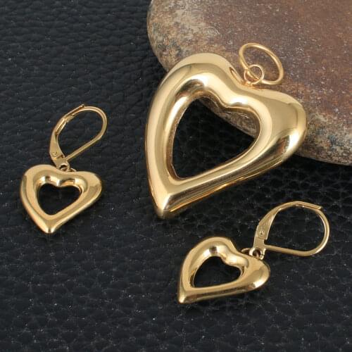 Fashion Stainless Steel Jewelry Sets For Women Silver Color Heart Pendants And Earrings SEDHAMBF