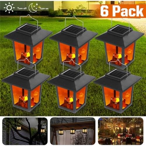 6Pcs Vintage Solar Powered LED Lantern Garden Pathway Waterproof Hanging Decorative Night Light