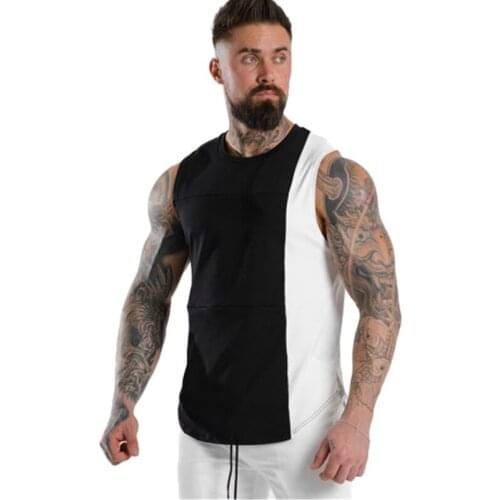 Men Tank Tops Sleeveless Shirts Patchwork Bodybuilding Shirt Fashion Workout Fitness Gym Crop Top
