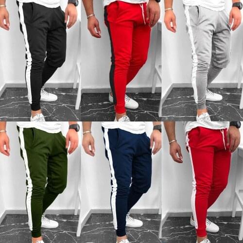 Mens New Muscle Fitness Trousers Fashion Trend Slim Casual Running Feet Trousers Solid Multi-pocket Skinny Fit Sweatpants