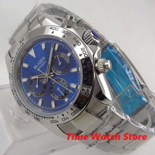 40mm Bliger mechanical watch men waterproof blue stainless steel dezel luminous sapphire date multifunctional Auto wrist b283