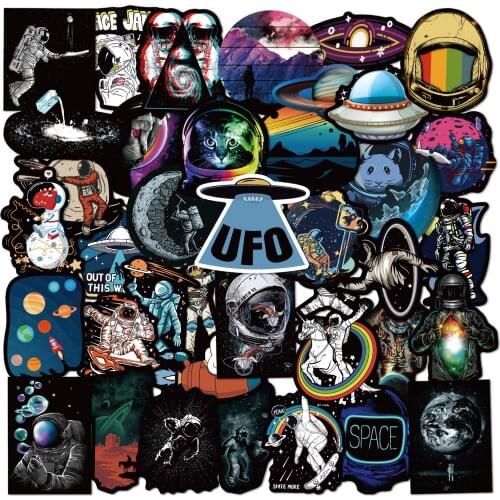 80 PCS UFO Outer Space Anime Stickers On Laptop Notebook Bike Snowboard Phone Guitar Moon Spaceship Sticker Decal Pack Kids Toy