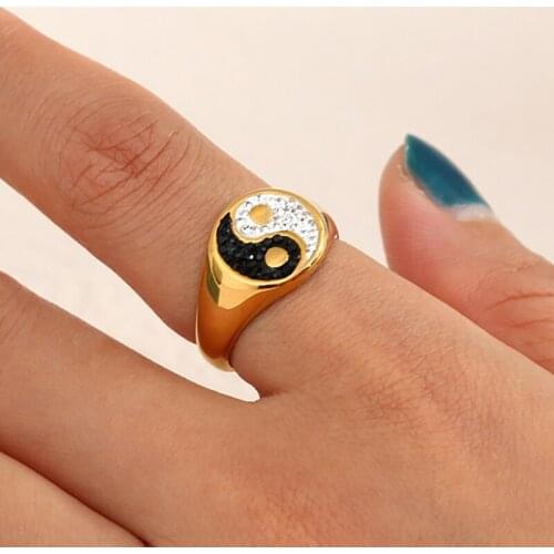 2021 New Balance Ring For Party 3A Zircon Paved Black White Rhiinestone Crystal Yingyang Rings For Women Gold Ring