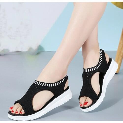 Summer 2020 new fashion womens sandals; comfortable and breathable thick bottom fish mouth mesh casual sandals womens shoes
