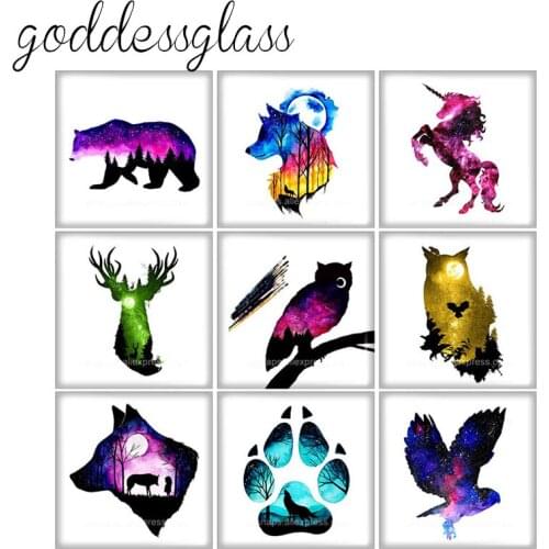 New Animals Bear Unicorn Owl Wolf Square 10pcs mixed 12mm/20mm/25mm/30mm photo glass cabochon demo flat back Making findings