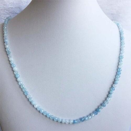 5MM Faceted Aquamarine Necklace Clear Gemstone Sea Blue Jewelry Healing Power Natural Stone Regal Gift for Women Girl