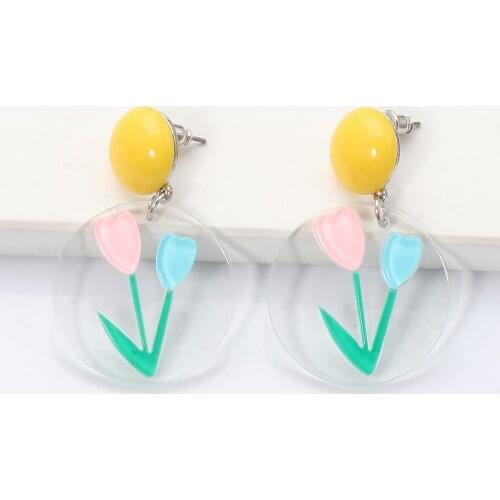Wholesale Funny Earrings Resin Flower New Colorful Za Women Drop Hanging Big Statement Earrings 2021 Fashion Jewelry Pendientes