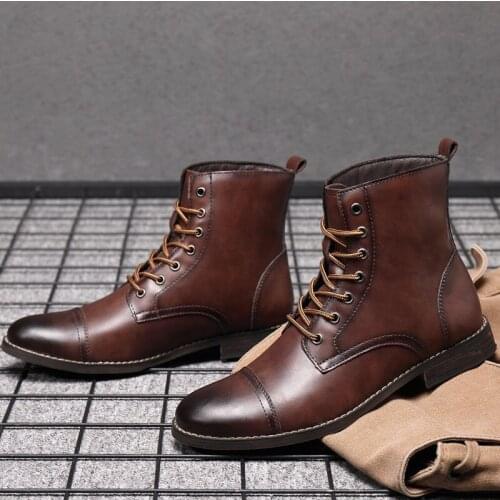 Autumn/Winter male leather lace-up high-top oxskin boots men high-top pointy Martin retro British locomotive boots