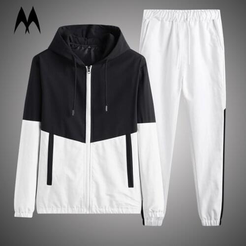 Autumn Sportwear Mens Patchwork Hoodies Pants Sets Hooded Jacket Casual Tracksuit Men 2PCS Fashion Cardigan Hoodie Set S-4XL
