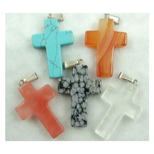 Natural stone Quartz crystal Turquoises tiger eye Opal charms cross pendants for diy Jewelry making necklace Accessories10pcs