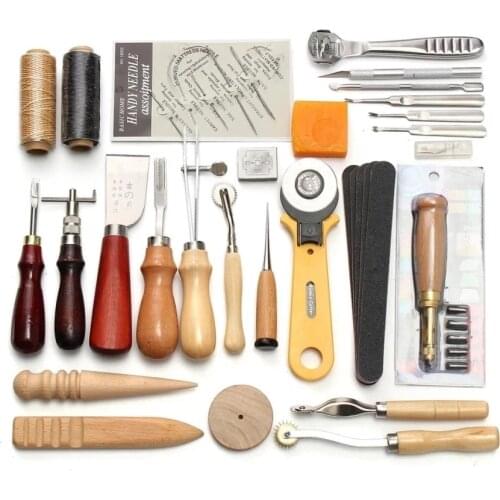 Professional 37 Pcs Leather Craft Tools Kit Hand Sewing Stitching Punch Carving Work Saddle Leathercraft Accessories