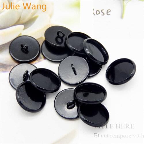 Julie Wang 10PCS 12mm Bezel Cabochon Settings Black Blank Tray Buttons Iron Base Doll Eyes Jewelry Making Toy Accessory