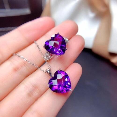 The Best GiftFor your girl Friend Amethyst jewelry set Natural Real Amethyst 925 sterling silver 1pc pendant,1pc ring