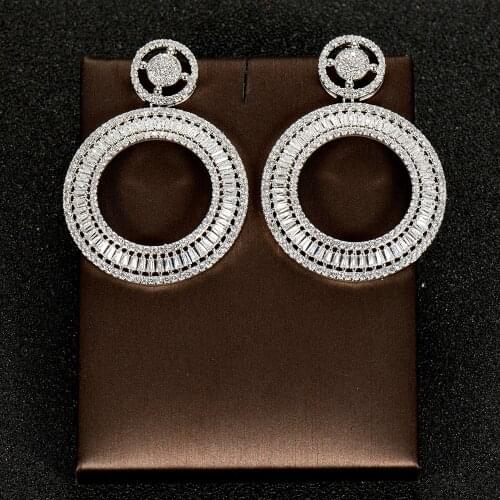 HIBRIDE Luxury Design Round Circle Big CZ Drop Earrings for Women Party Gifts pendientes mujer Jewelry dangle earrings E-974