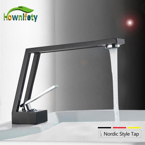 Black Basin Faucet Nordic Art Hot Cold Mixer Tap Hollow Design Deck Mount Bathroom Sink Faucets Single Handle