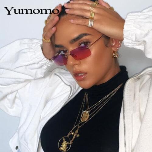 Small Rectangle Ladies Sunglasses Women Rimless Square Luxury Brand Polarized Sun Glasses UV400 Men Retro Eyewear Gradient