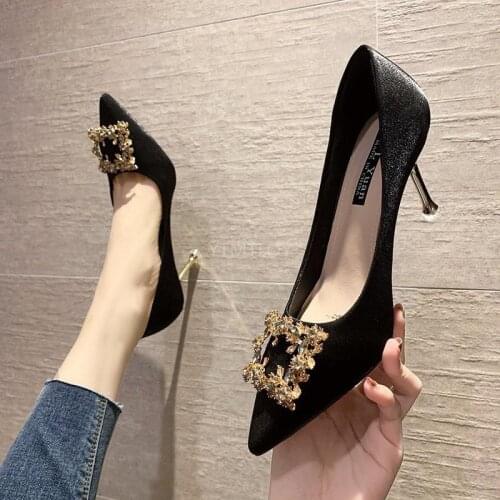 Luxury Women Wedding Shoes High Heels Rhinestone Pumps Pointed Toe Party Dress Sexy Thin Heels Autumn New 2021 Size 35-40