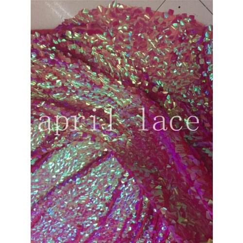 Stock jj0023# 5 yards fushia pink phantom color embroidery sequin net tulle mesh lace for bridal wedding dress/sawing