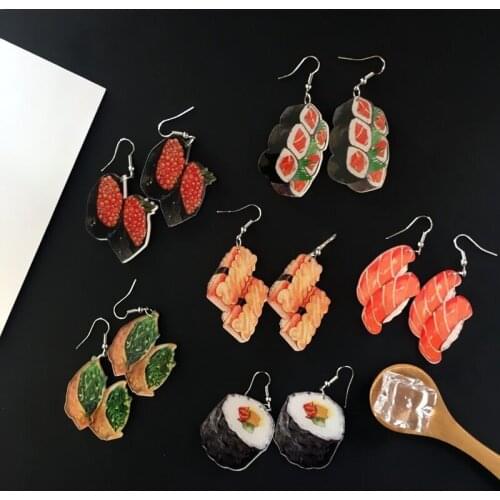 Delicious Seaweed Roe Sushi Acrylic Dangle Earrings Unique Geometric Japanese Food Play Funny Earrings for Girls Teens Brincos