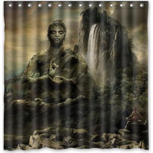 Eco-friendly Polyester Fabric 180*180cm Modern Design buddha Print Waterproof Bathroom Shower Curtain