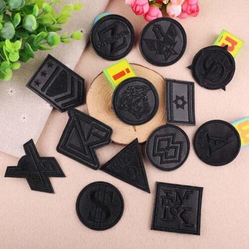 Embroidery cloth stickers computer badge fashion tide brand DIY black leather badge clothing decoration patch stickers
