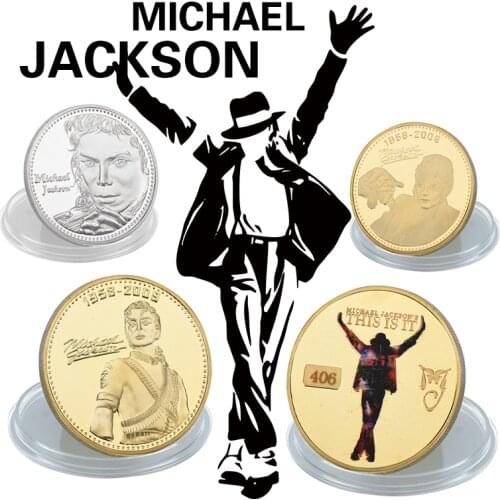 WR Super Star Michael Jackson Commemorative Coins 4Pcs Gold&Silver Plated Famous Singer Metal Coin For Christmas Gifts