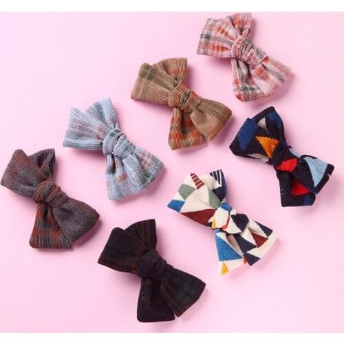 1pcs Corduroy Bow Hair Clips for Girls Lovely Bowknot Hair Accessories Elastic Nylon headands Solid Headwear Kids Head Clips