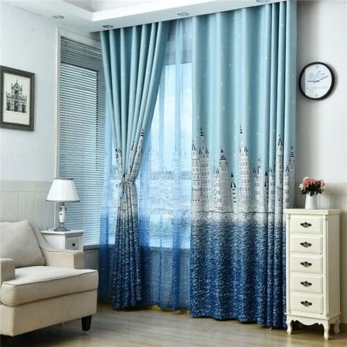 Curtain For Living Room Children Bedroom Cartoon Sea Castle Printed Voile Curtain kids Curtains Cloth Tulle Cortinas