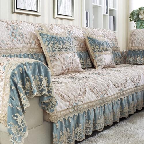 Jacquard Luxurious Sofa Cover Exquisite Sofa Cushion Lace Fold Vertical Antiskid Grain Combination Sofa Towel Set