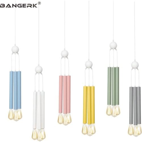 Nordic Design Iron Pendant Light LED Modern Color Straight Hanging Lamp Loft Decor Living Dining Room Home Lighting Luminaire