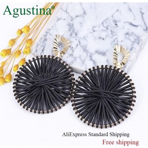 Agustina Round Leather Earrings Women Hoops Drop Earrings Fashion Jewelry Luxury black Earrings Dangle Earring Free Shipping Big