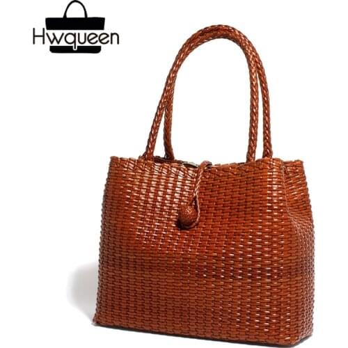 100% Handmade Knitted Designer Genuine Leather Womens Graceful Purse Vintage Real Cowskin Bag For Mother Female Woven Handbag