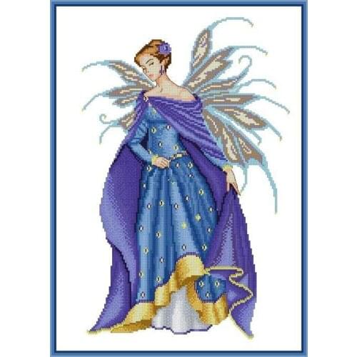 Gold Collection Counted Cross Stitch Kit Blue dress Skirt Fairy fay Angel elegant woman lady
