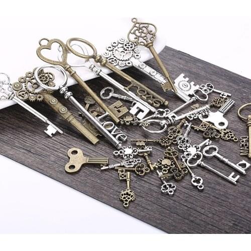 Vintage Gold Silver Mixed 10/20pcs Heartshape Key Lock Metal Charms Pendants DIY Handmade Neacklace Jewelry Making Accessaries