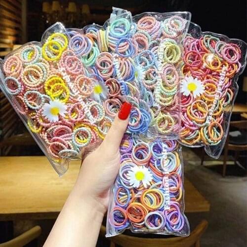 100Pcs Girls Colorful Small Elastic Hair Bands Children Ponytail Holder Not Hurt Scrunchie Headband Kids Hair Accessories
