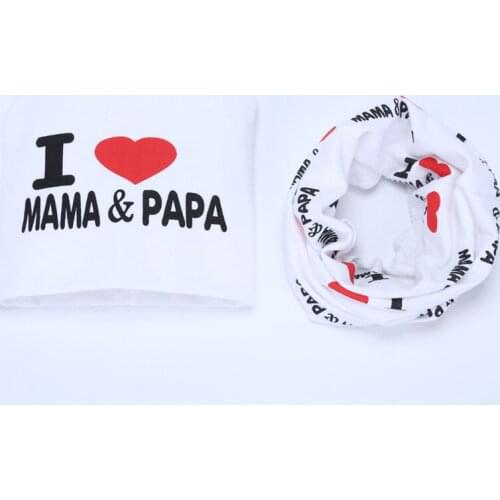2Pcs Cotton Baby Hat Scarf Set Spring I Love MAMA PAPA Print Autumn Winter Children Caps Scarves Boys Girls Beanie Collar Suit