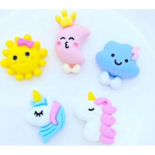 20Pcs Resin Lovely Mini Cartoon Clouds, Moon Animals Flatback Cabochon Scrapbook Kawaii DIY Embellishments Accessories K50