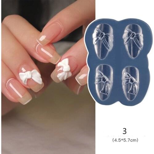 3D Silicone Nail Mold Candy Bear Bow Carved Abrasives Nail Decoration Durable Carving Mold Crystal Powder Nail Art Tool