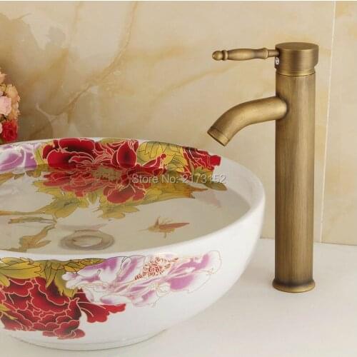 Free Shipping Simple Bamboo Shape Antique Brass Bathroom Faucet Single Handle Single Hole Brass Basin Sink Mixer Tap A-067