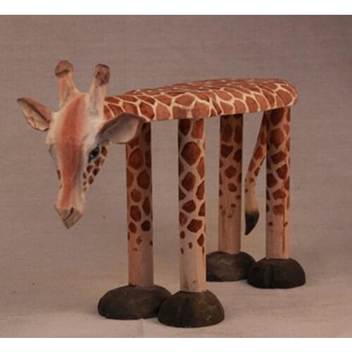 Hand-Carved Solid Wood Giraffe Shoes Stool Ornaments Seat Animal Shaped Wooden Chair for Baby Kids 1-4 Years Designer Furniture