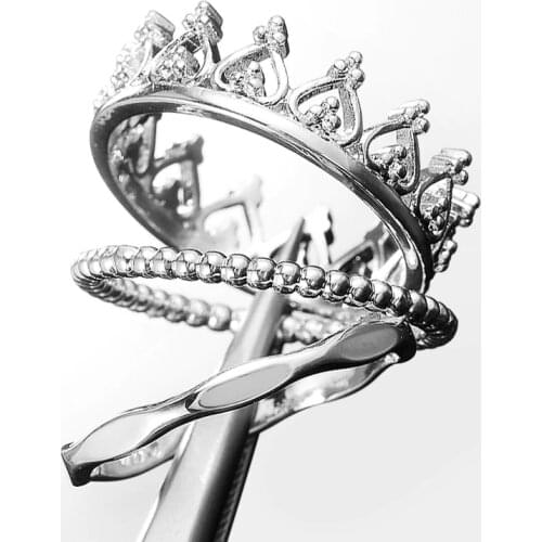 JK Elegant 3Pcs/Set Women Crown Ring Simple Stylish Design Bridal Wedding Ring Best Gift for Girl Trendy Jewelry New Arrival