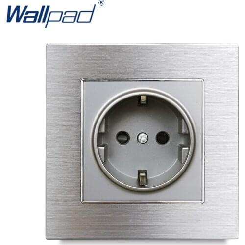 EU German Socket Wallpad Silver Satin Metal Panel EU 16A Electric Wall Power Sockets Electrical Outlets Schuko