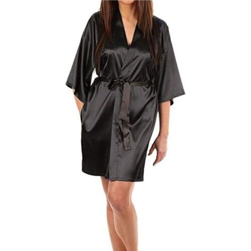 Robe Women Silk Satin Solid Kimono Robe Fashion Bath night Robe Sexy Bathrobe Large Size Bridesmaid Dressing Gown For Wome