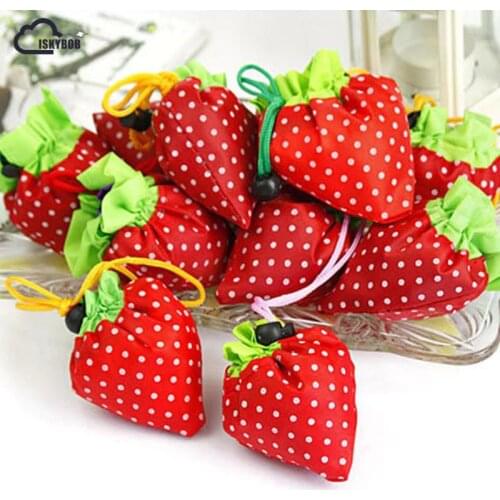 ISKYBOB Hot Eco Storage Handbag Strawberry Foldable Shopping Bags Reusable Folding Grocery Nylon Large Bag Random Color