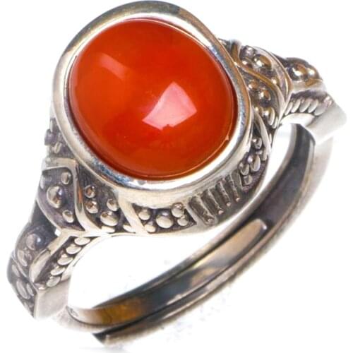 Natural Nanjiang Red Agate Opening Handmade 925 Sterling Silver Ring 6.25 D1068