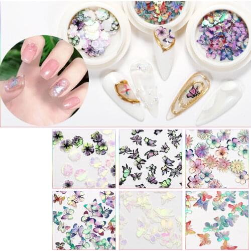 LEAMX 50 Pieces of 6 Nail Art Wood Pulp Pieces Aurora Laser Butterfly Ultra-thin Waterproof Nail Decoration Magic Nail Stickers