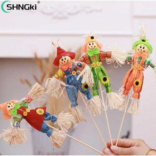 Small Autumn Fall Harvest Scarecrow Decoration For Garden Home Yard Thanksgiving Halloween Decoration Party Supplies 1PCS