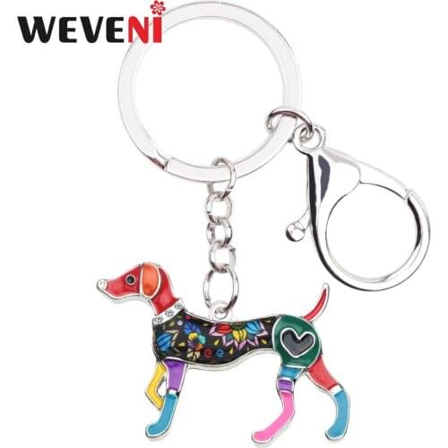 WEVENI Statement Metal Enamel Whippet Dog Key Chains Keychains Rings Cartoon Animal Jewelry For Women Girls Hot Car Purse Bijoux