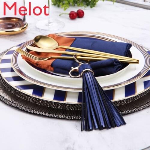 2020 New Luxury Gold Rim Plates For Wedding Ceramic White Blank Dish Bone China Navy Blue Dinner Set