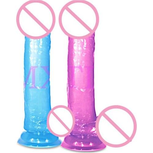 New Crystal Penis Transparent Dildo Realistic Suction Cup Dildo Male Rubber Penis Artificial Penis Adult Sex Toys for Women